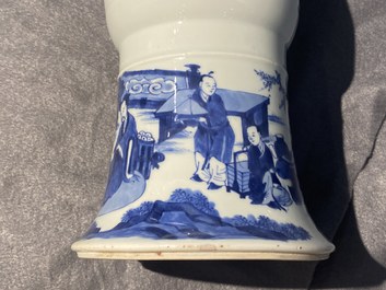 A Chinese blue and white 'gu' 'riders on horseback' vase, Kangxi